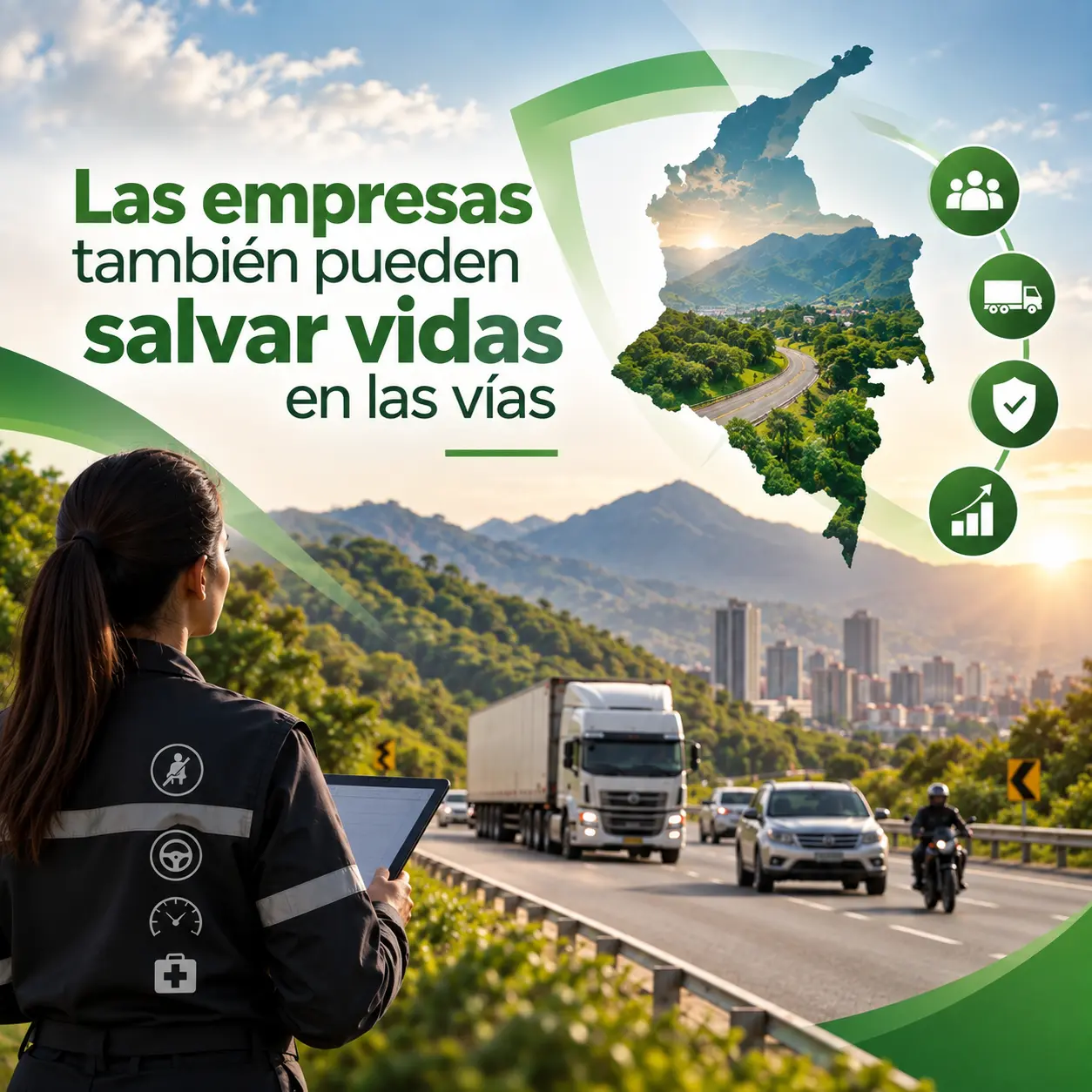 Pancarta oficial: Accidentalidad vial en Colombia.